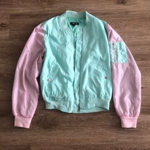 Pastel Pink and Sea Foam Green Bomber Jacket Large